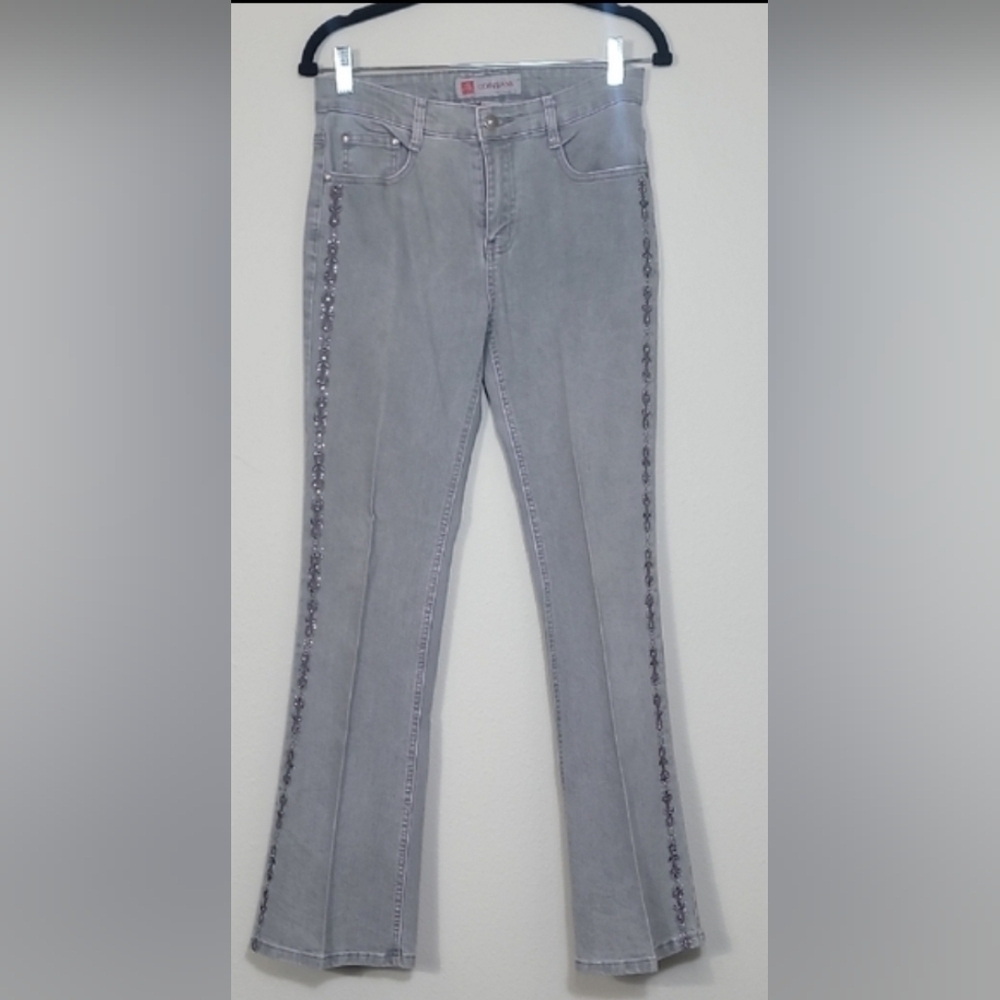 Y2K COS Flare Bootcut Embroidered Jeans Size 4 Light Wash High Rise Western